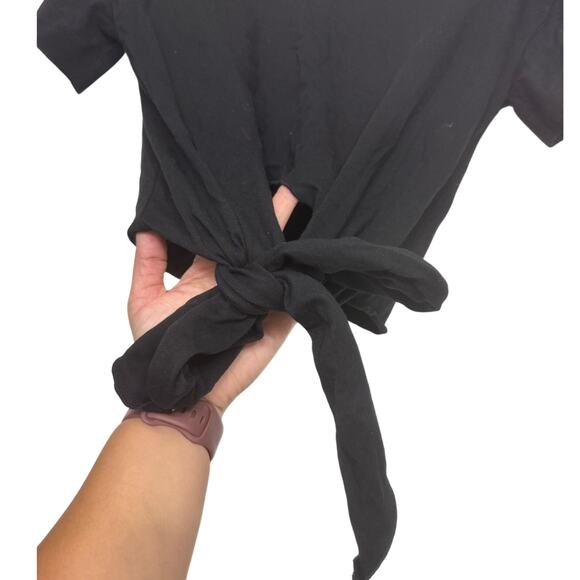 Wilfred Black Tie Front Cropped Tee XXS Aritzia Minimalist Soft Cotton Top - Picture 2 of 6